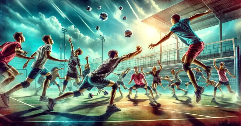 passing drills volleyball AI students on the court practicing