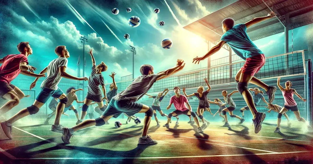 passing drills volleyball AI students on the court practicing