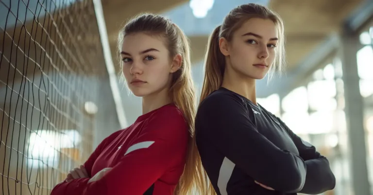 Volleyball Outfits Winter: two girls with long sleeve jersey on the court