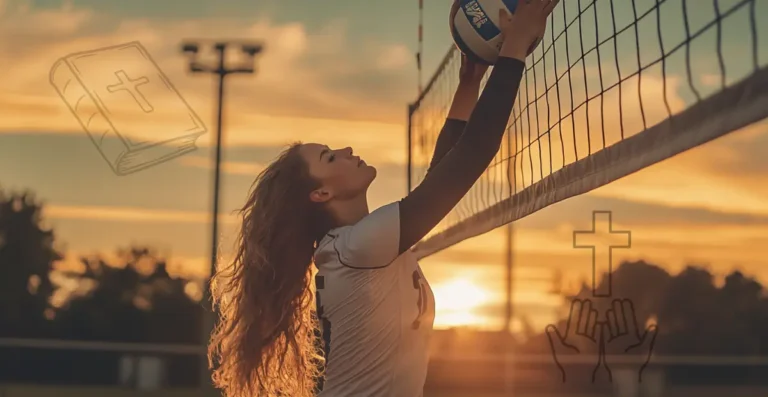 15+ Christian Volleyball Wallpaper to Play with Purpose! 10 Christian Volleyball Wallpaper where a volleyball girl standing on the net with a sunset in the background