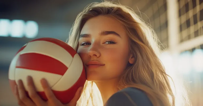 female athlete striking cute volleyball poses